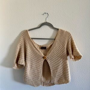Vintage crochet open front knit cream short sleeve cardigan
